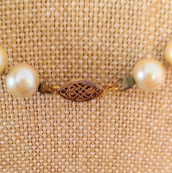 SALE X LONG Vintage Glass Champagne Pearl Necklace - Picture 6 of 7